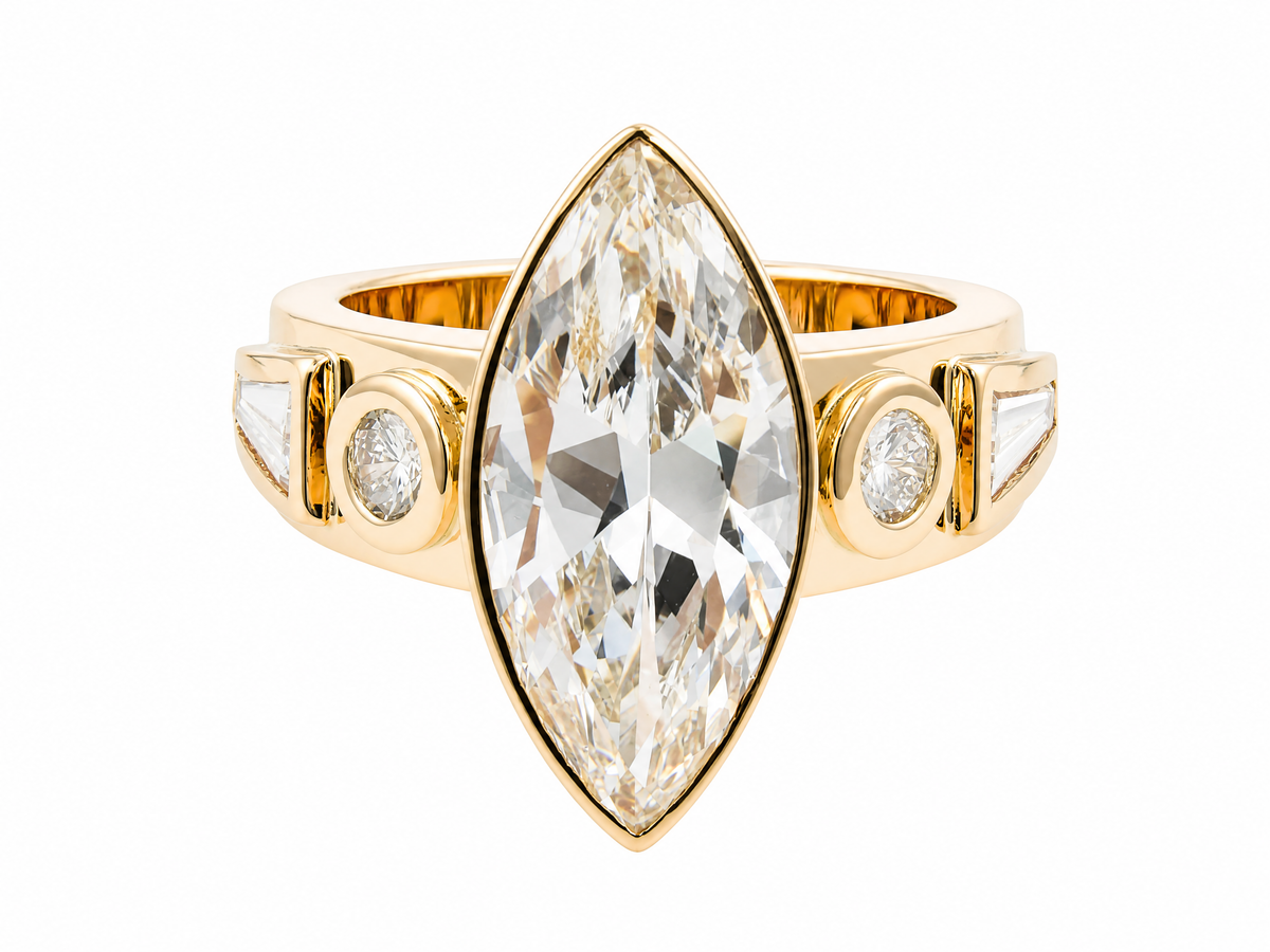 5ct Marquise Cut Diamond Ring – 18K Yellow Gold Bezel