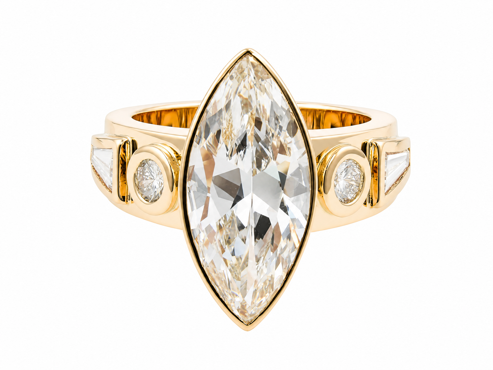 5ct Marquise Cut Diamond Ring – 18K Yellow Gold Bezel