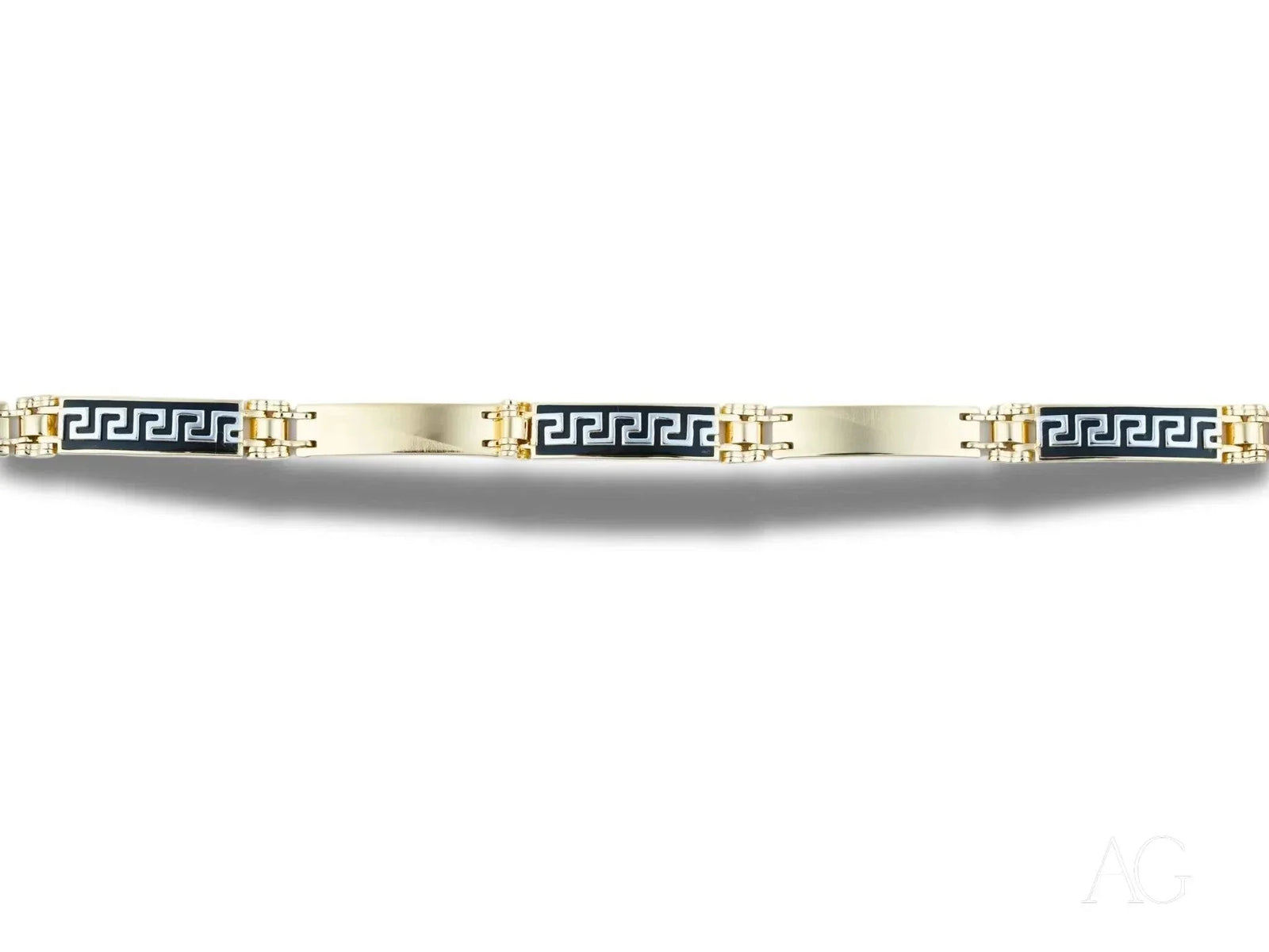 Men’s 18k art gold jewelry bracelet with white gold details and intricate black accents