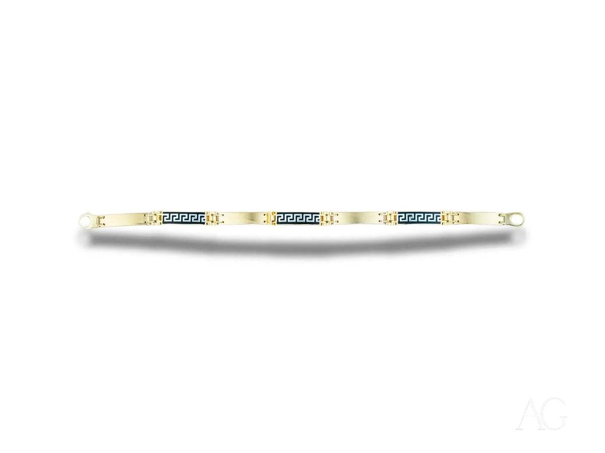 Men’s 18k gold bracelet with Greek key pattern and white gold details