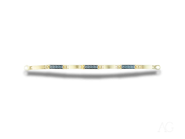 Men’s 18k gold bracelet with Greek key pattern and white gold details