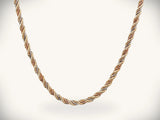 Meridian Weave tri-color art gold jewelry necklace with intertwined gold links