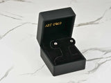 Midnight Elegance black pearl stud earrings in silver box