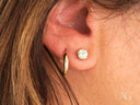 Mini 18k yellow gold hoop earring with square diamond stud
