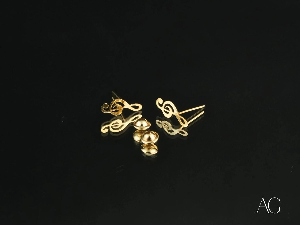 Elegant certified 18k solid gold music note earrings with treble clef