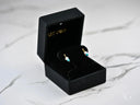 Ocean Breeze 18k gold pearl earrings with vibrant turquoise beads in black box
