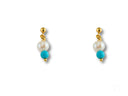 18k gold pearl drop earrings with vibrant turquoise bead