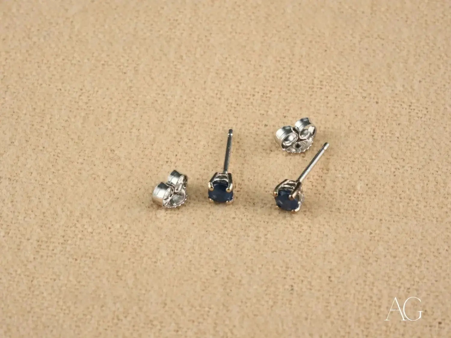 Ancient royal sapphire stud earrings in silver four-prong setting