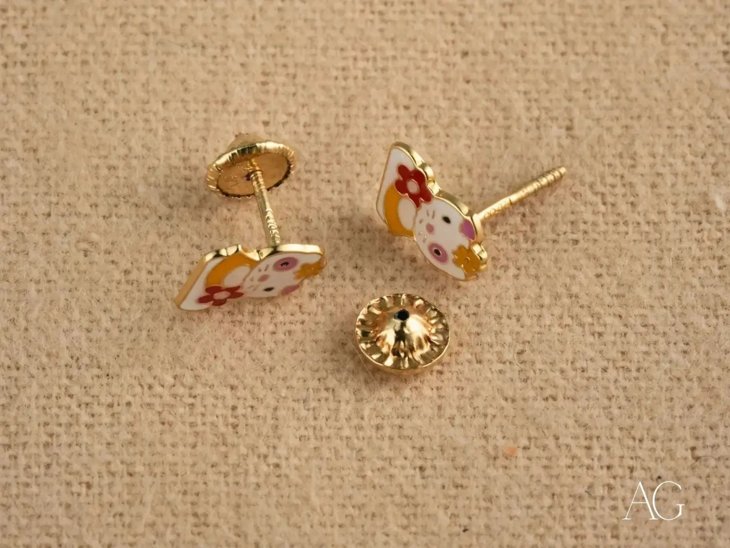 Lucky Cat 18k Gold Earrings