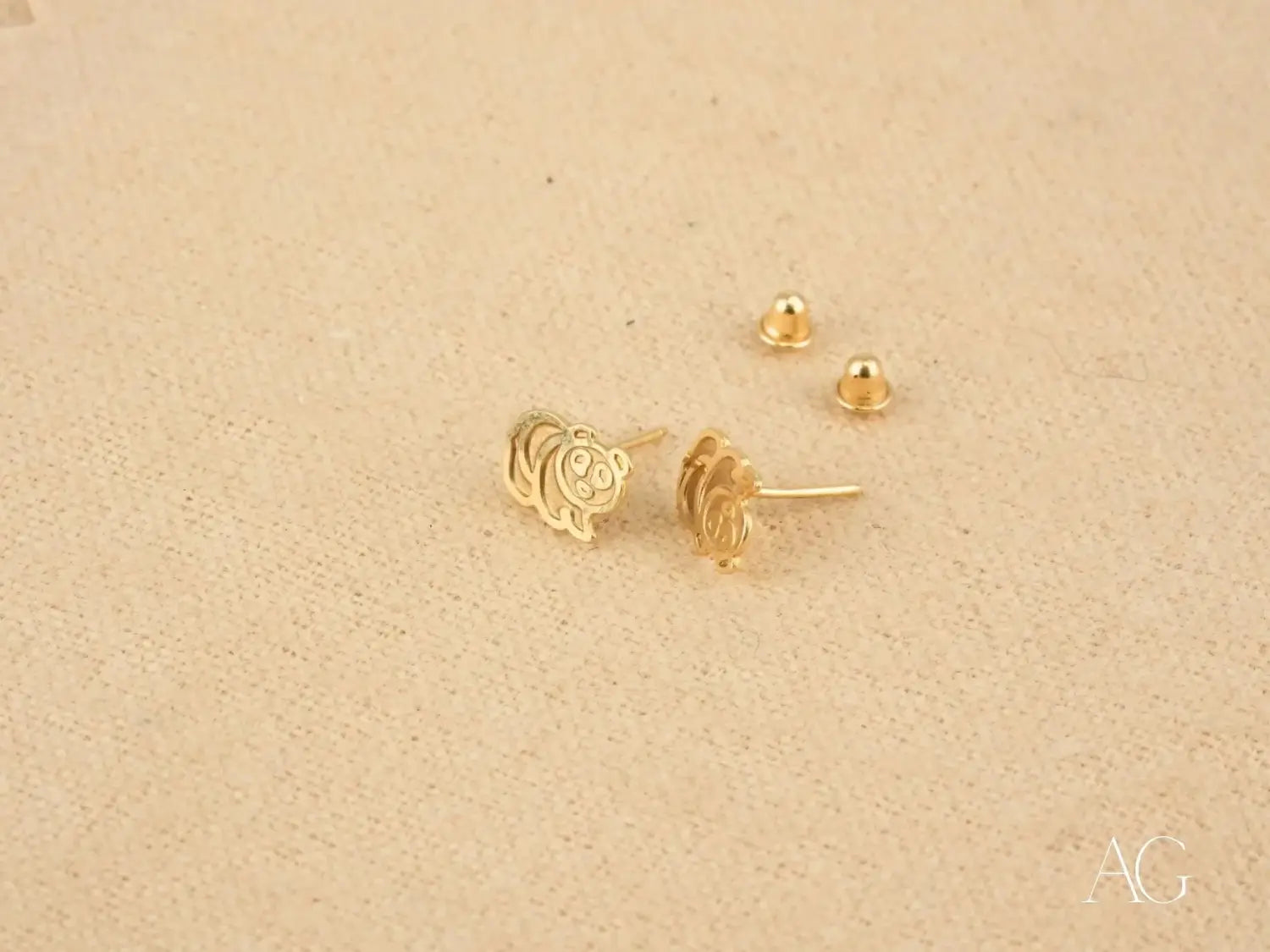 Playful Piglet Earrings: 18K Gold Stud Earrings
