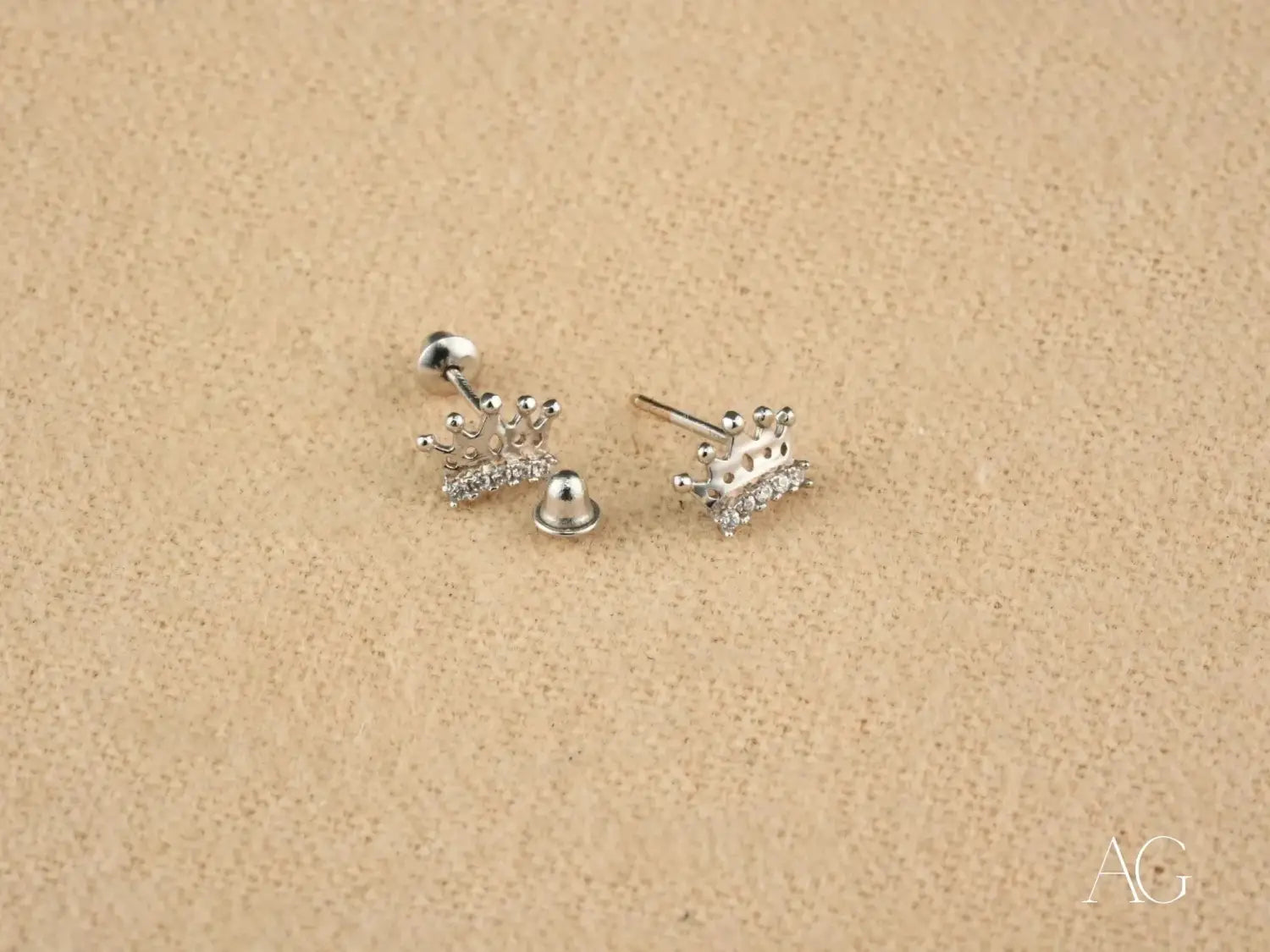 Royal Spark: 18K White Gold Crown Earrings