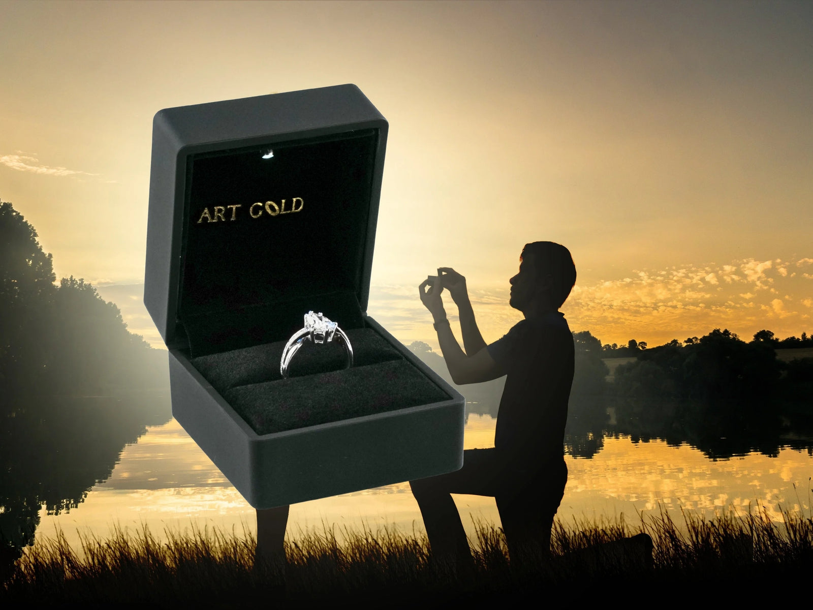 Pear Radiance lab-grown diamond ring in LED proposal box