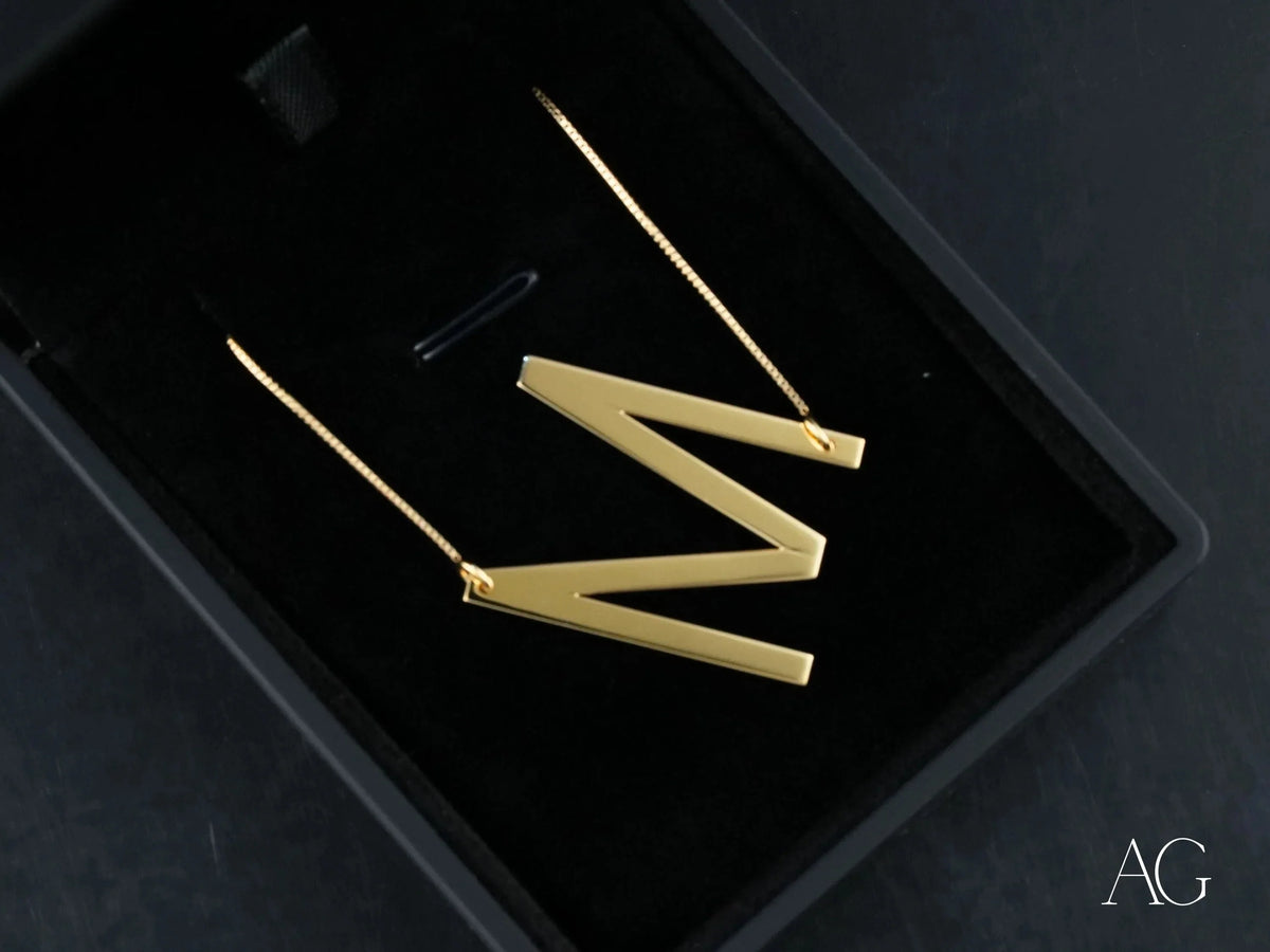 Personalized letter M pendant 18k gold jewelry earrings