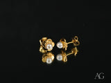 Petal Pearl 18k yellow gold floral earrings with white pearl studs
