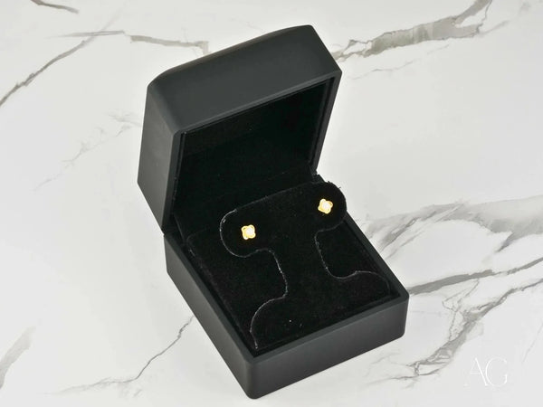 Petite Blossom 18K gold pearl earrings in black velvet box