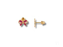 18K gold pink bow earrings with pink and magenta enamel
