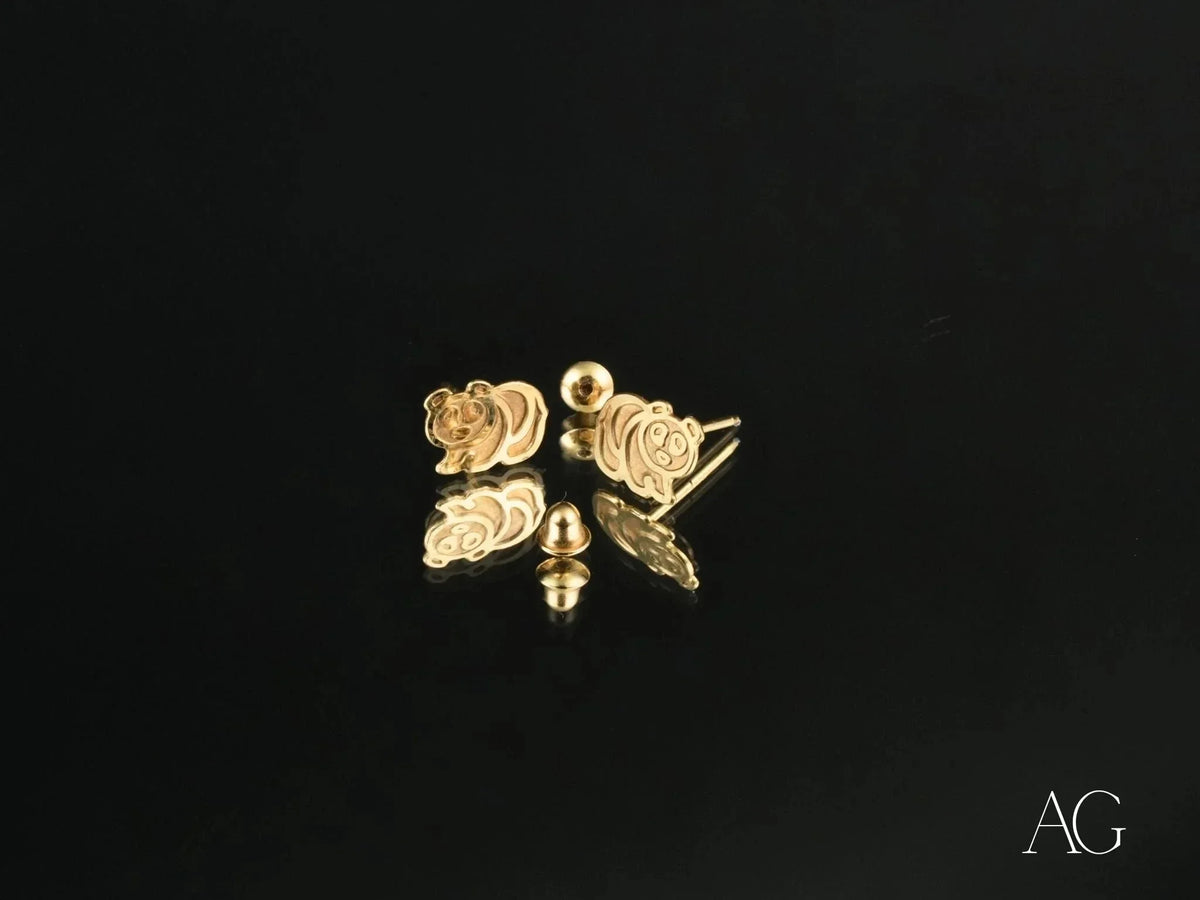 Certified 18k solid gold bear stud earrings with backings