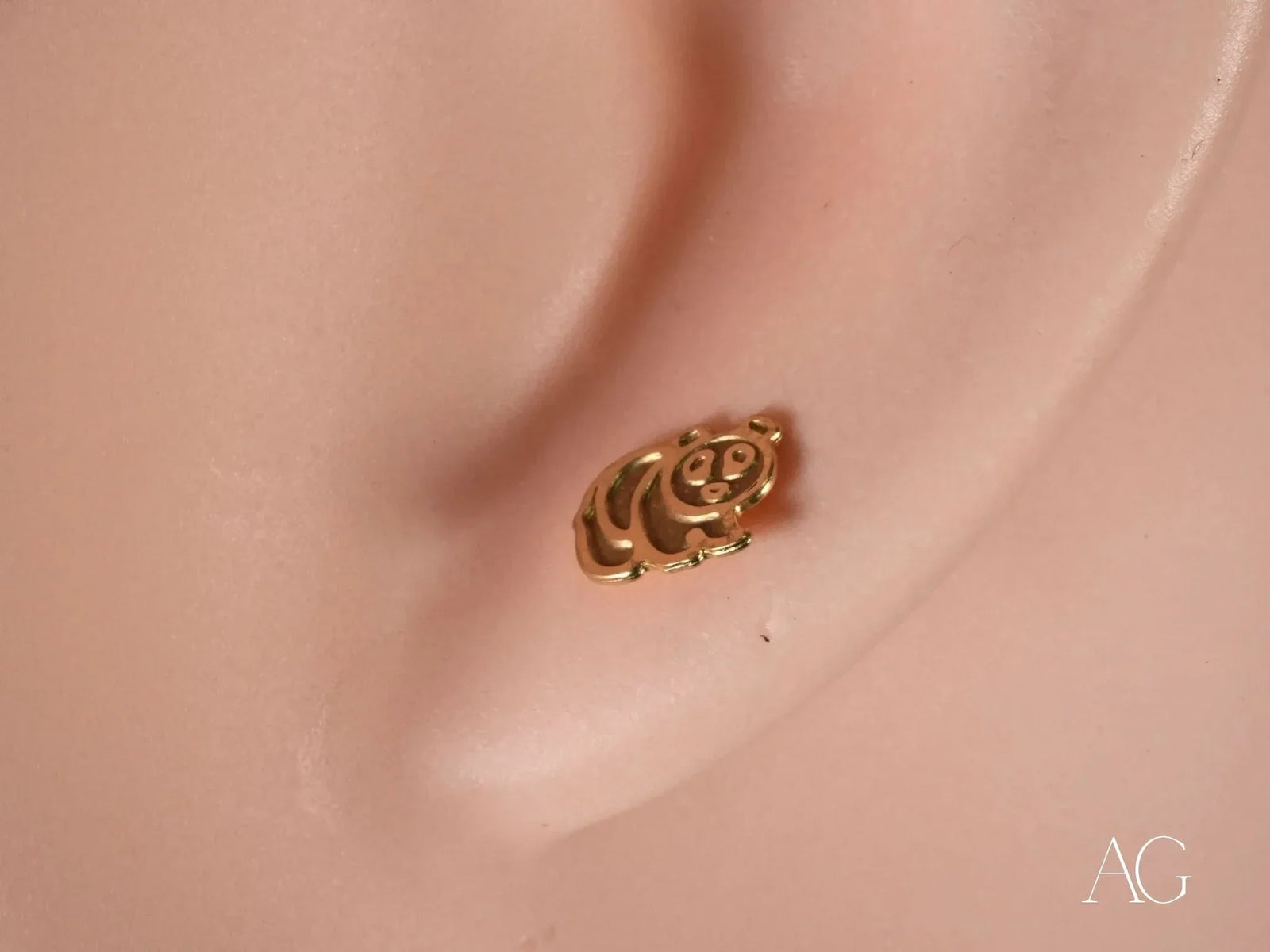 Certified 18k solid gold panda bear stud earring in art gold jewelry