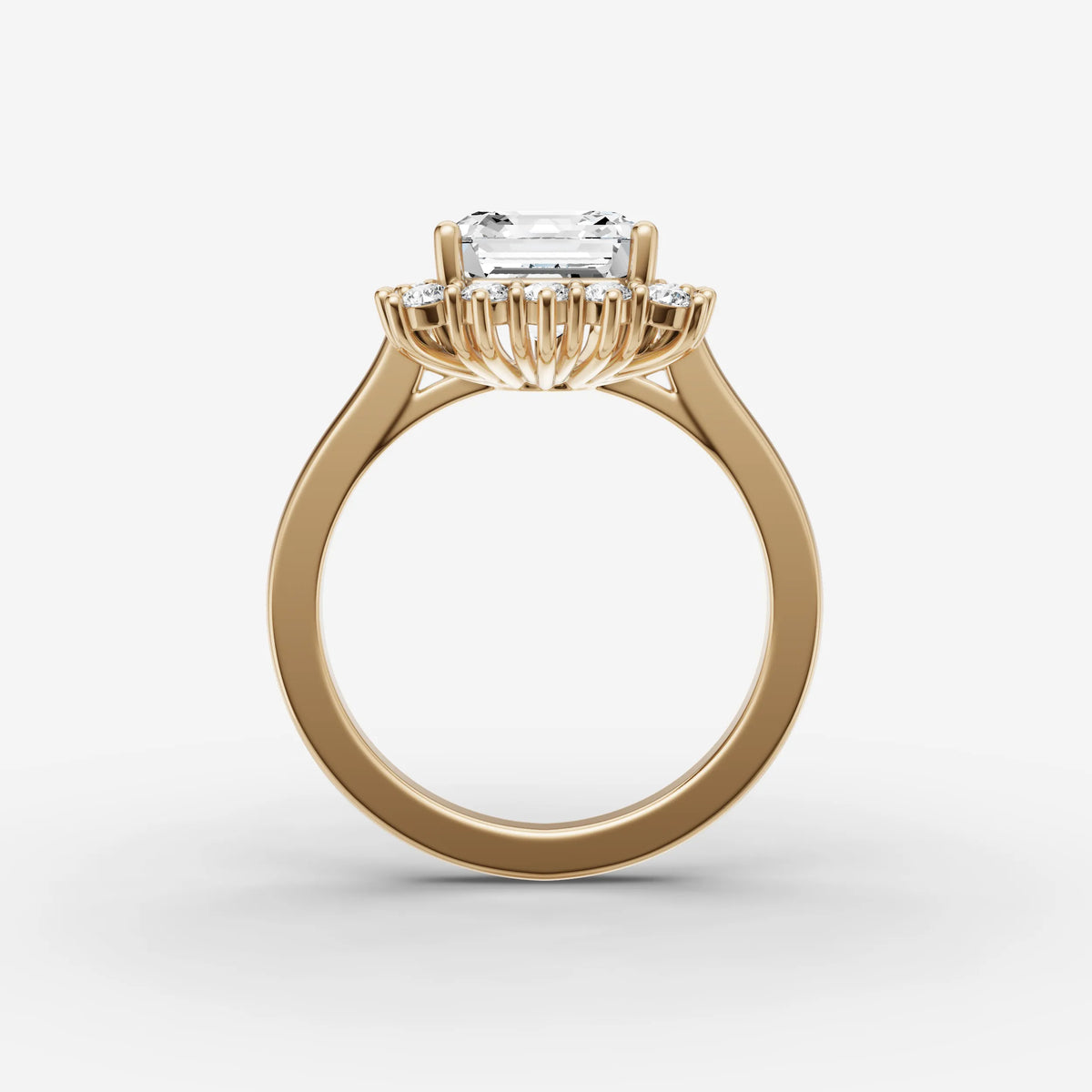 Aurore asscher diamond setting in gold, profile angle