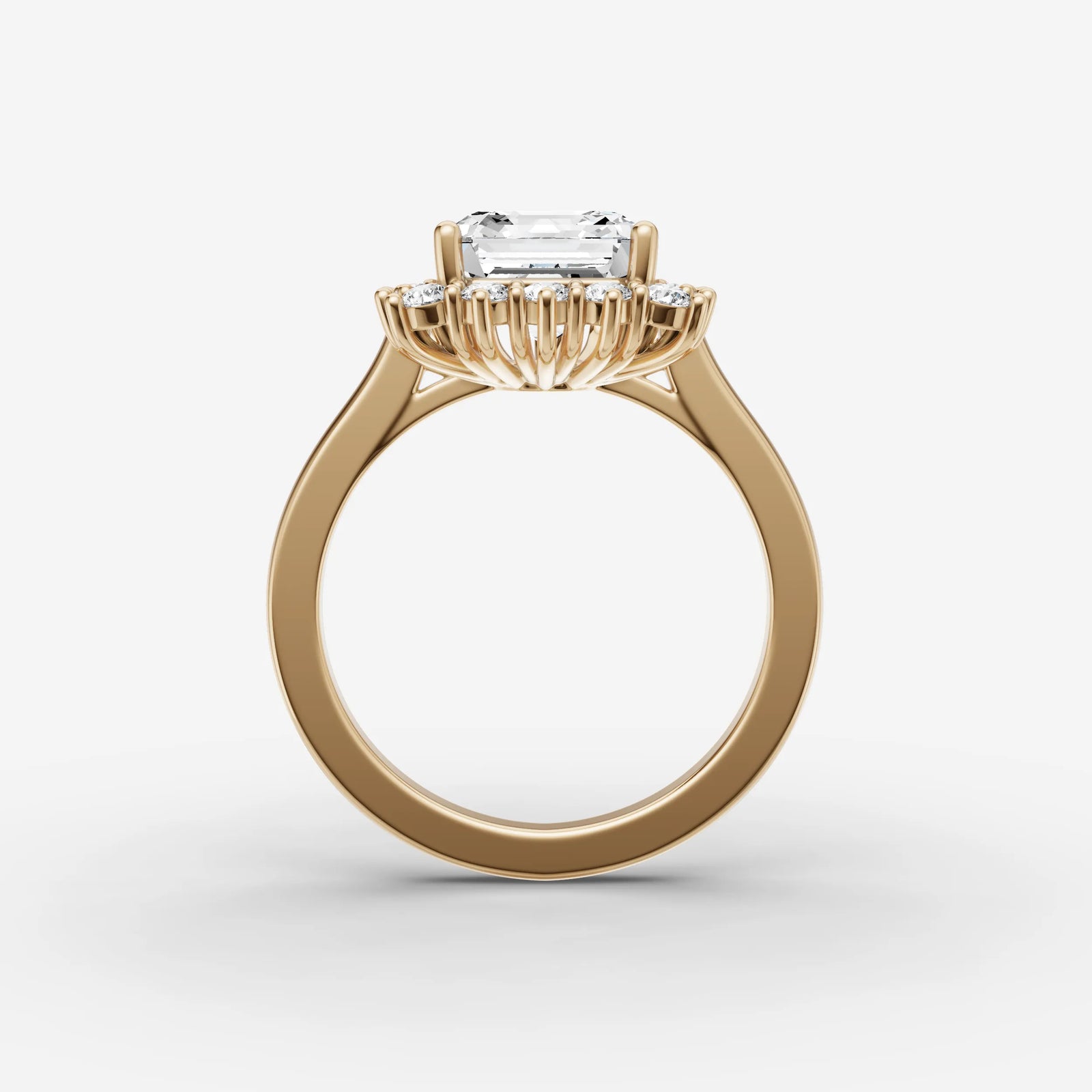 Aurore asscher diamond setting in gold, profile angle