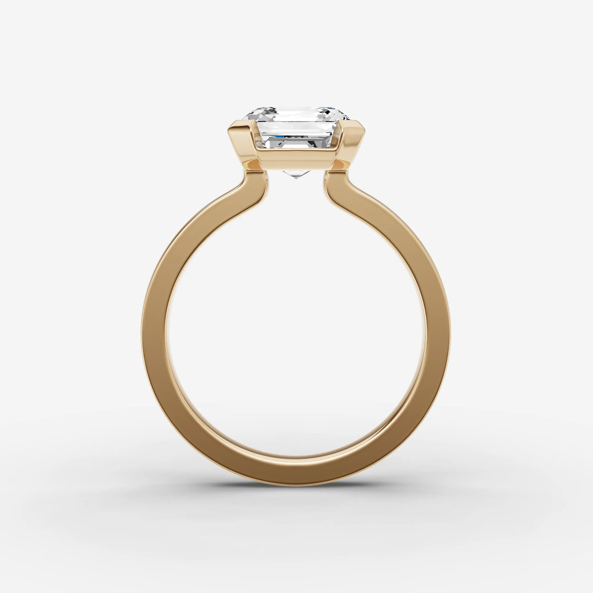 Demi asscher diamond setting in gold, profile angle