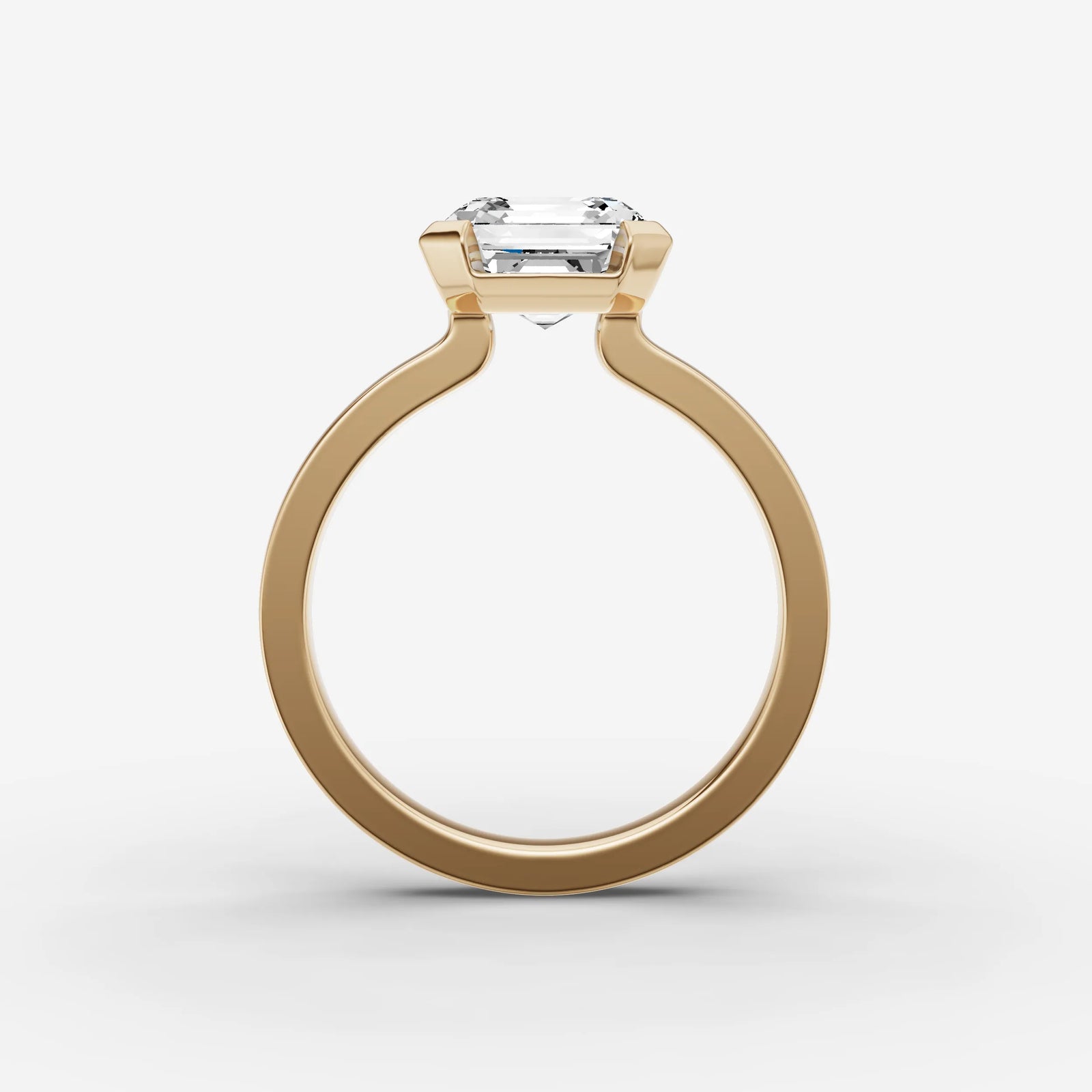 Demi asscher diamond setting in gold, profile angle