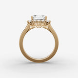 Aurore asscher diamond setting in gold, profile angle