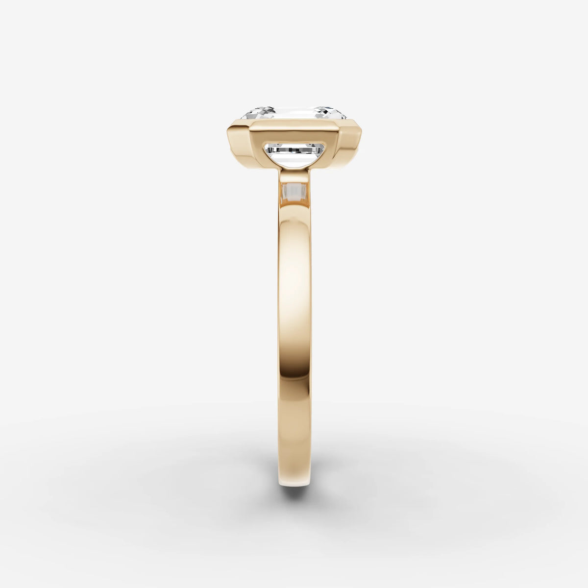 Demi asscher diamond setting in gold, angled view