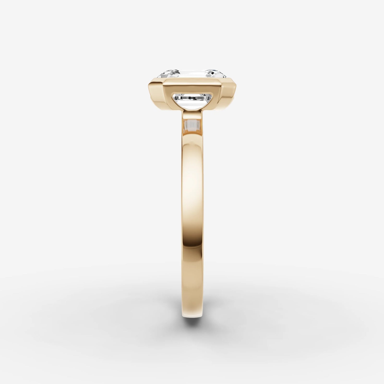 Demi asscher diamond setting in gold, angled view