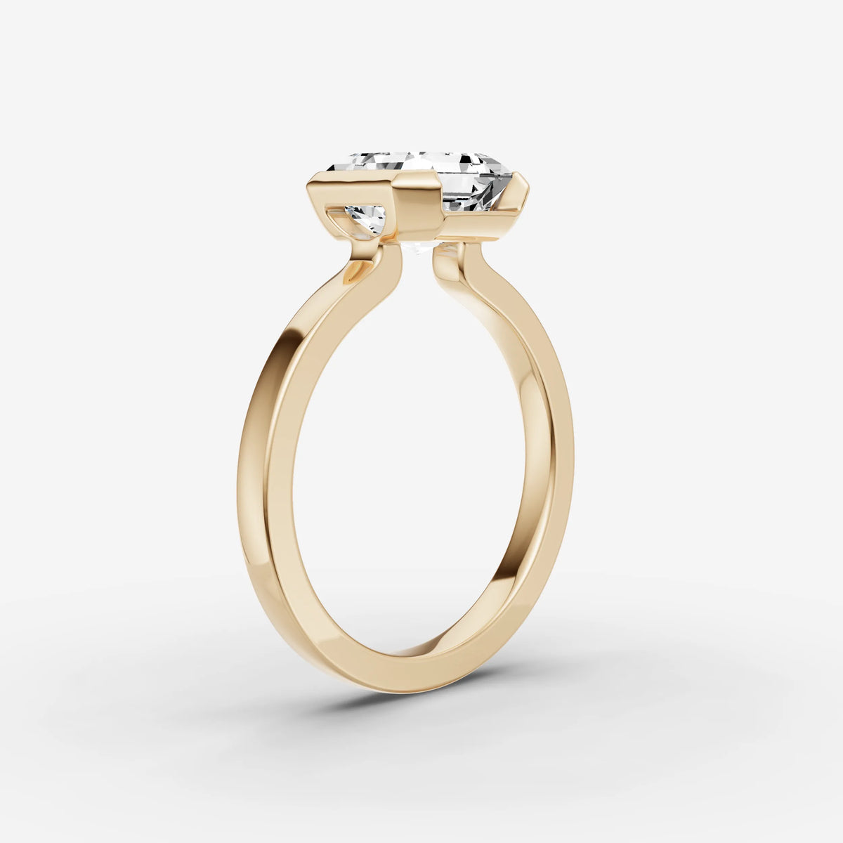 Demi asscher diamond setting in gold, detail view