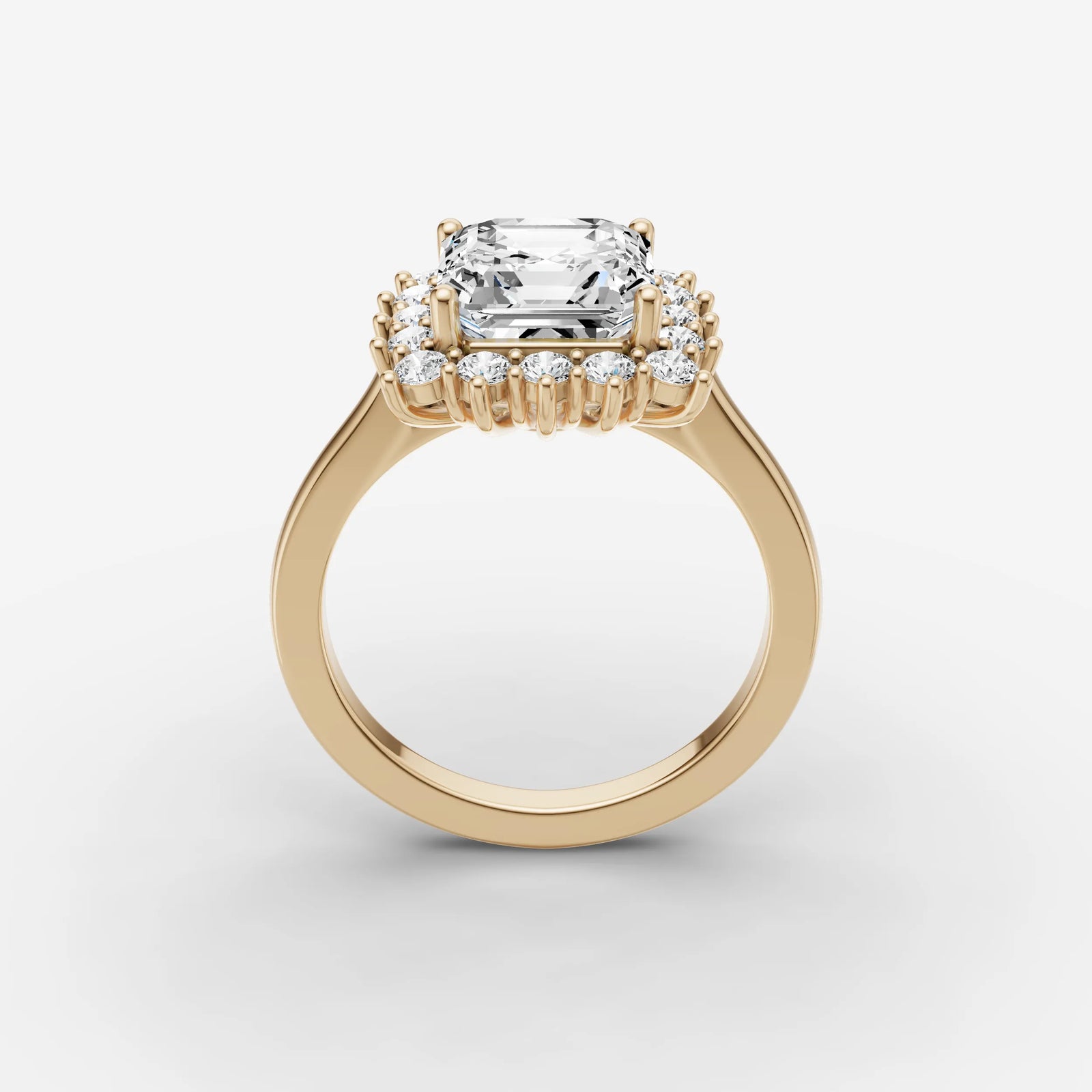 Aurore asscher diamond setting in gold, side view