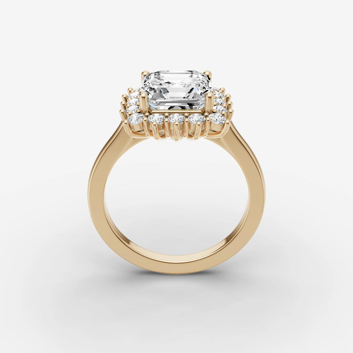Aurore asscher diamond setting in gold, side view