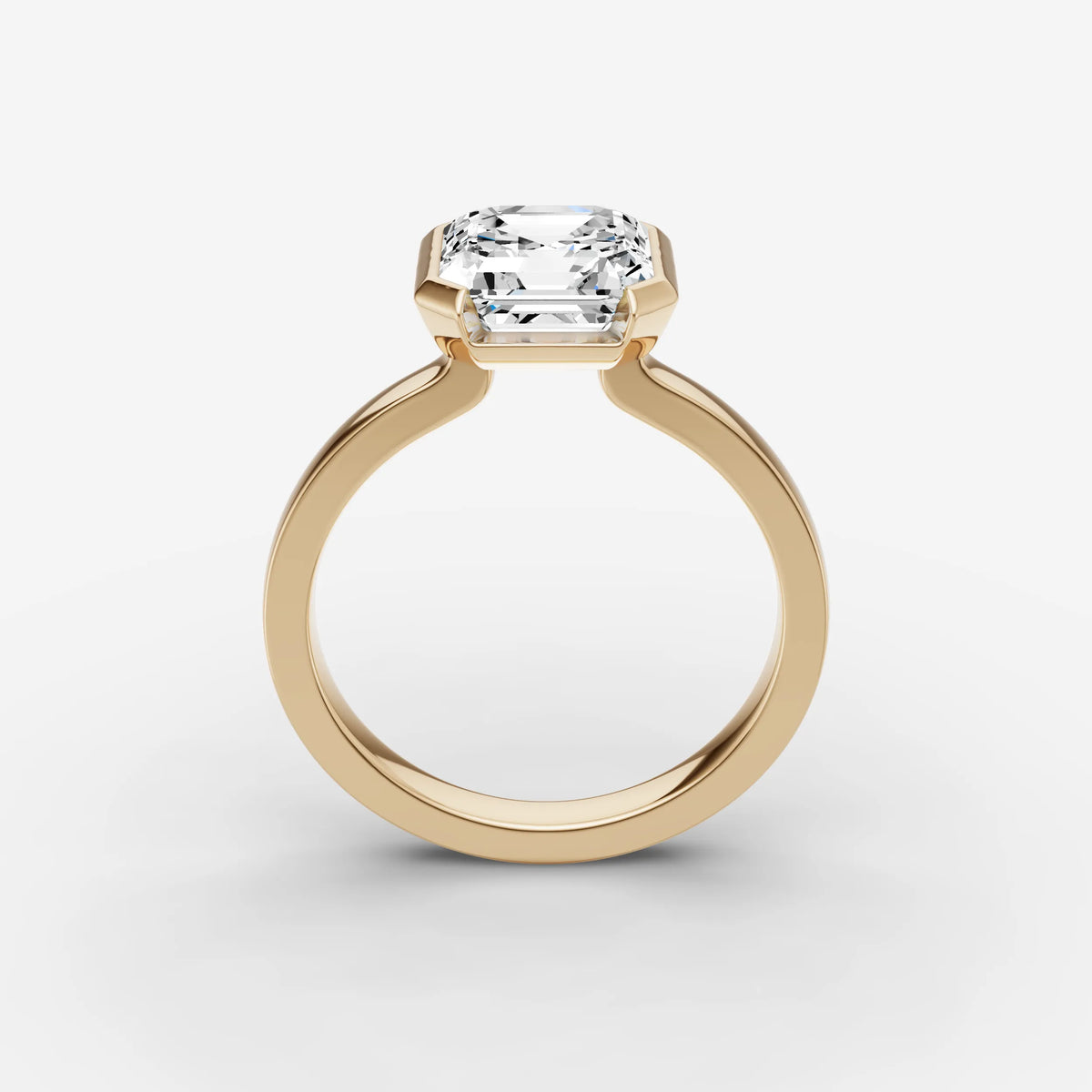 Demi asscher diamond setting in gold, side view