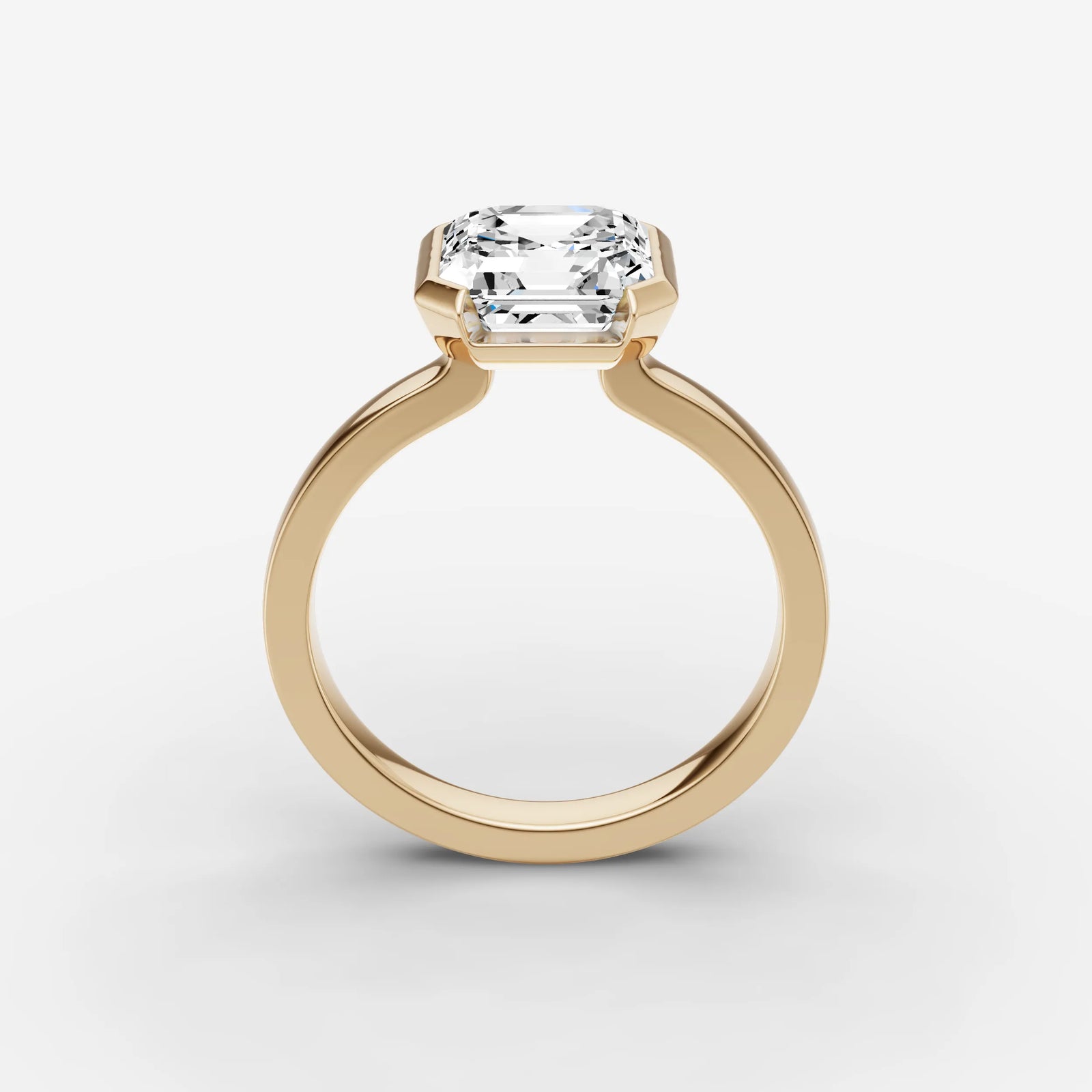 Demi asscher diamond setting in gold, side view