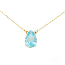 Radiant Blue Topaz 18 carat gold necklace with pear-shaped sky blue gem pendant