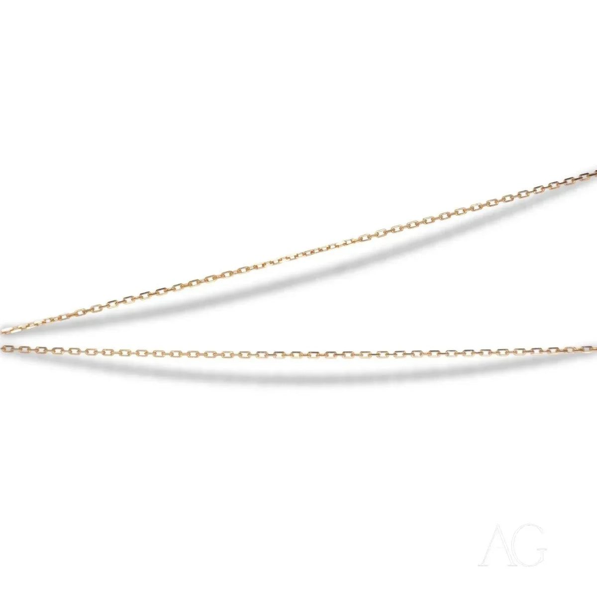 Two delicate 18k gold diamond cut chains with small uniform links