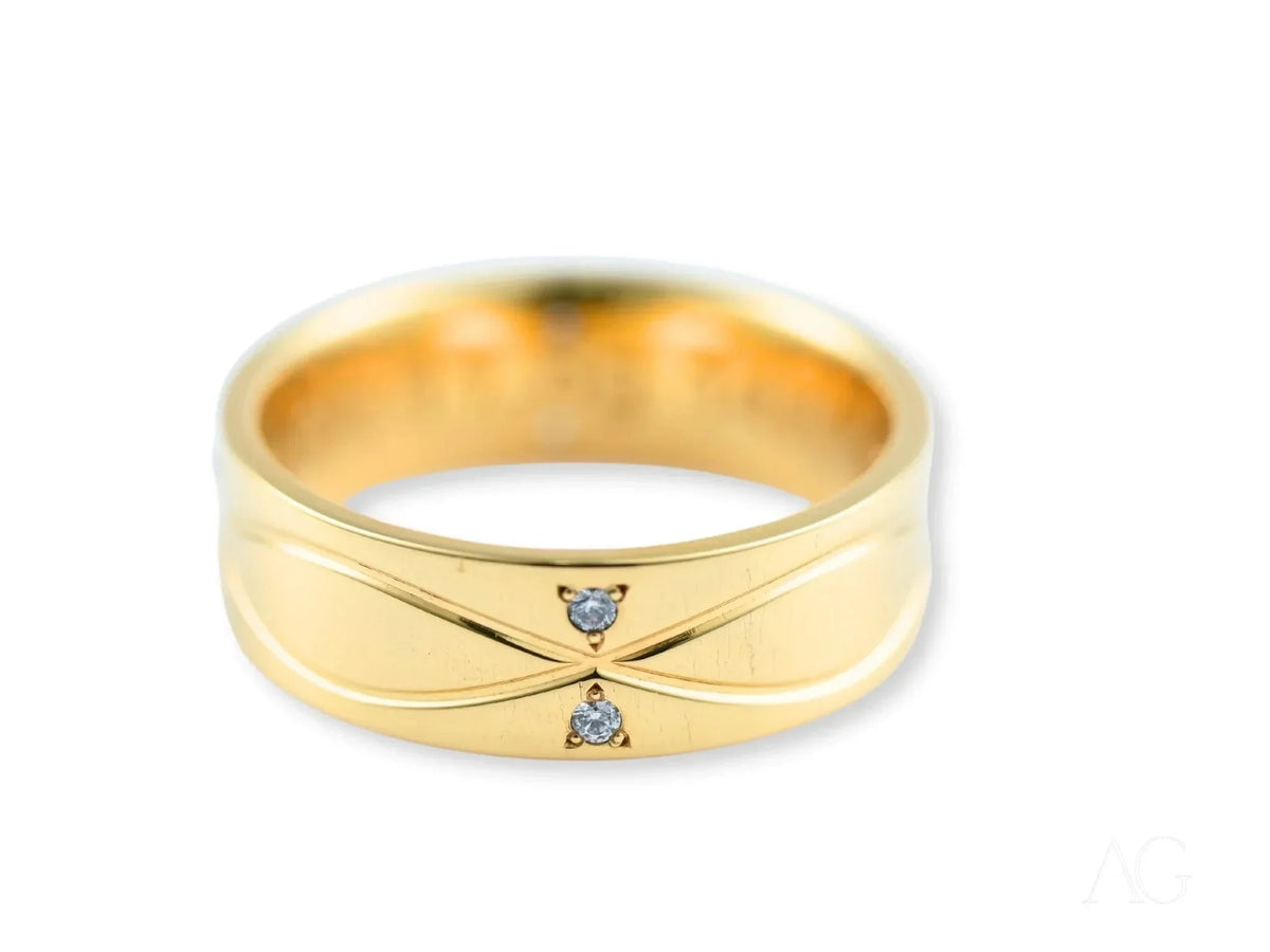 Radiant Harmony Wedding Band: gold ring with two diamonds