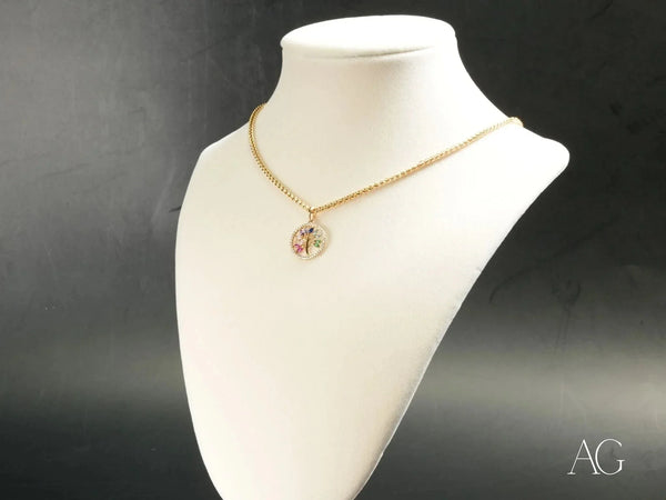 18k solid gold Radiant Life Pendant with Árvore da Vida clear flower design
