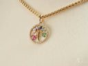 18k solid gold Tree of Life pendant with colorful marquise gemstones