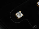Radiant Luxe 18k gold square CZ stud earrings in velvet box