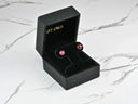 Radiant Ruby Sparkle 18K gold red CZ stud earrings in black box
