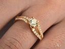 Radiant Vow engagement ring in 18k yellow gold with split shank and pavé diamonds