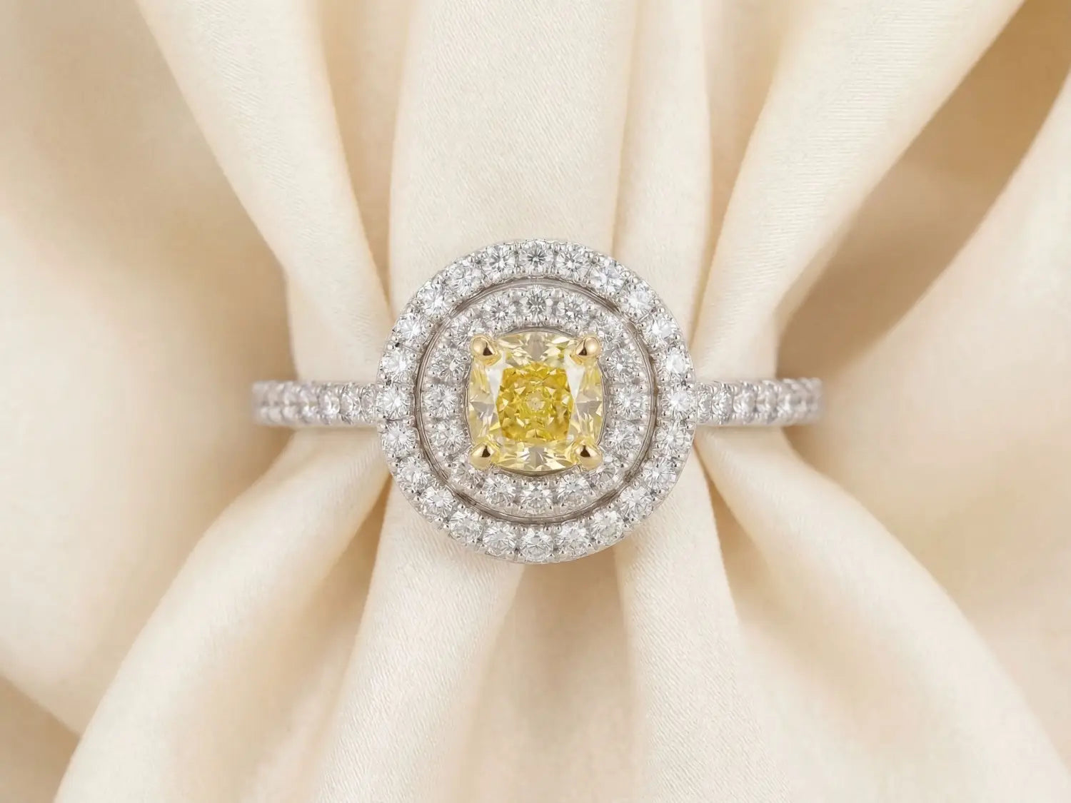 vibrant natural diamonds in fiery orange and yellow hues arranged radially for gold jewelry and lab grown comparison
