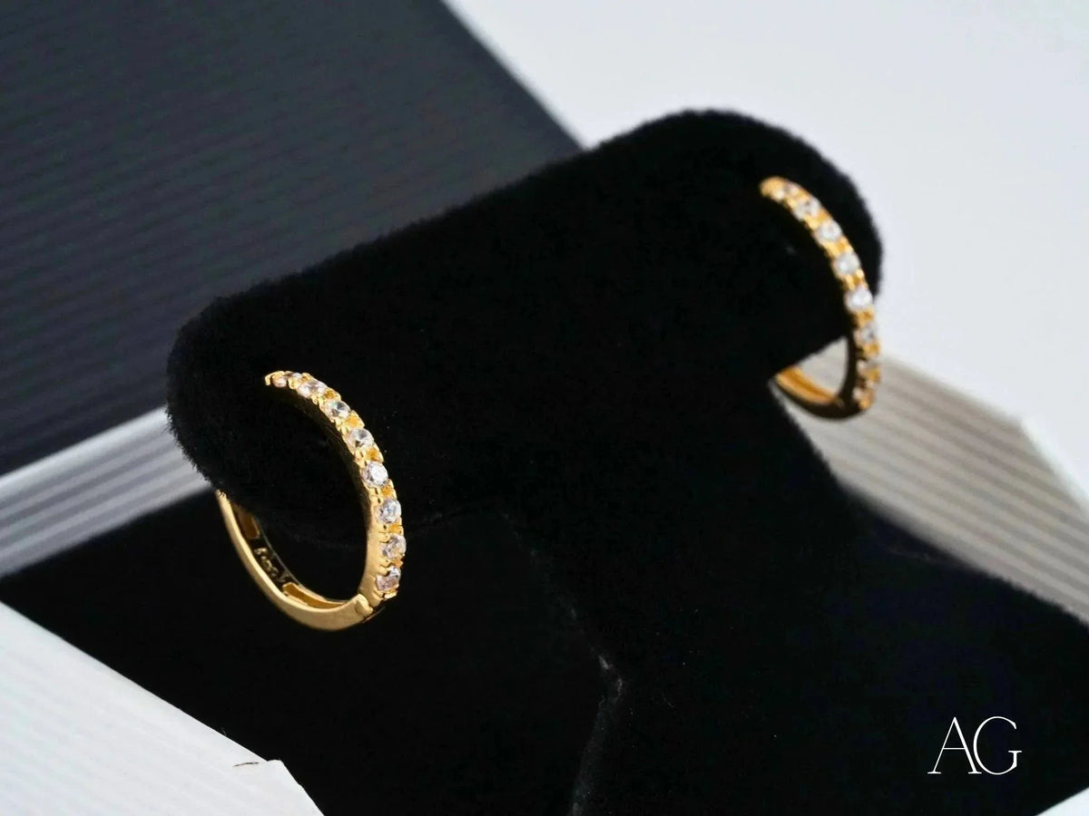 18k yellow gold mini hoop earrings with diamonds, Radiate Elegance