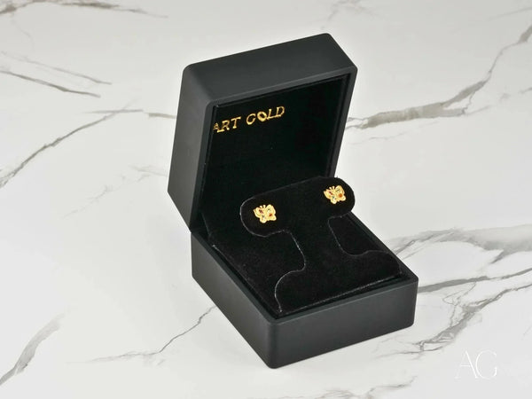Rainbow Flutter 18K gold multicolor CZ butterfly earrings in black box
