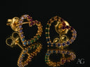 Rainbow Heart 18k gold CZ multicolor heart earrings with rainbow CZ stones