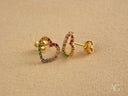 18k Gold Rainbow CZ Multicolor Heart Earrings with Gemstones