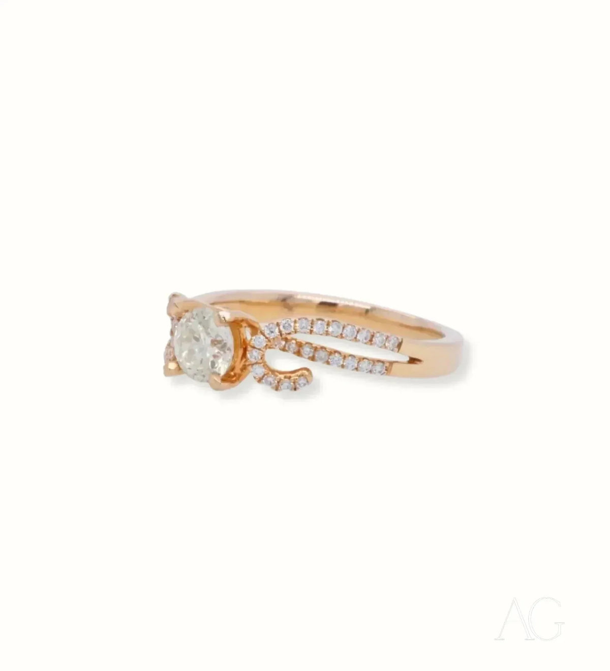Romantic 18k Rose Gold Diamond Ring with Pave Accents
