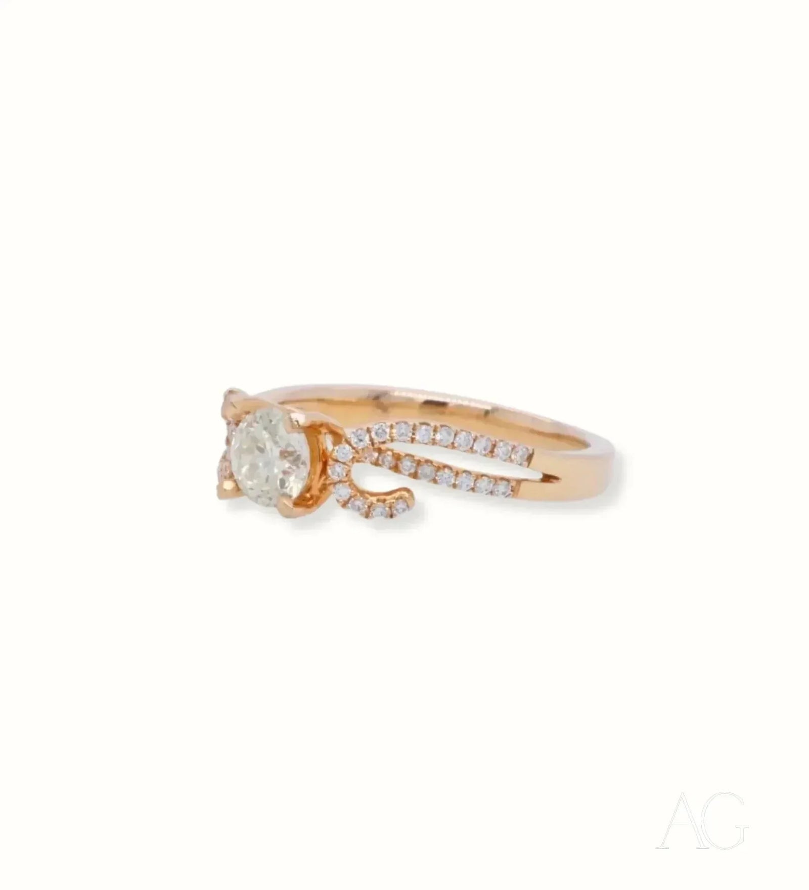 Romantic 18k Rose Gold Diamond Ring with Pave Accents