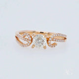 Romantic 18k Rose Gold Diamond Engagement Ring with Round Center Stone